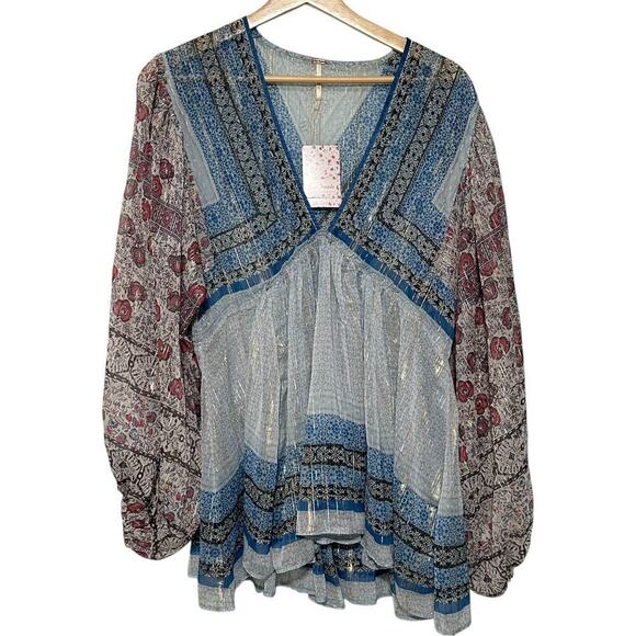 Free People Bohemian Aliyah Printed Long Sleeve Sheer Tunic Top (S) - Picture 4 of 16